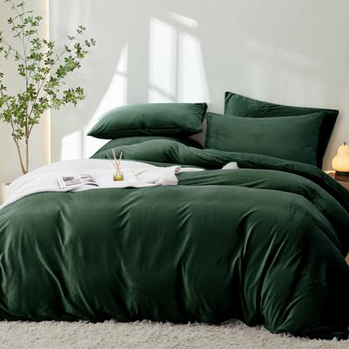 Sedefen Samt Biber Bettwäsche 155x220cm Dunkelgrün Grün Winter Warme Cashmere Touch Flauschig Flanell Bettbezug Deckenbezug und Kissenbezug mit Reißverschluss