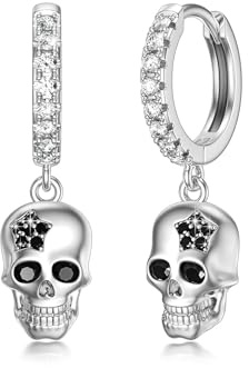 Totenkopf/Wolf Ohrringe Silber 925 Totenkopf/Wolf Creolen Ohrringe Totenkopf/Wolf Huggie Baumeln Creolen Zirkonia Creolen Goth Ohrringe Halloween Schmuck Geschenke für Damen Herren