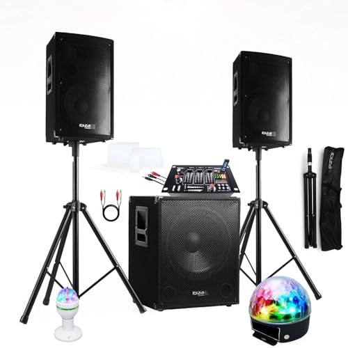 IBIZA Sound Light Pack Sono Ibiza Sound 2000W - Caisson 800W - 2 Enceintes 600W - Table de Mixage DJ21USB - 2 Jeux de Lumière Magic Light - Astro Bat