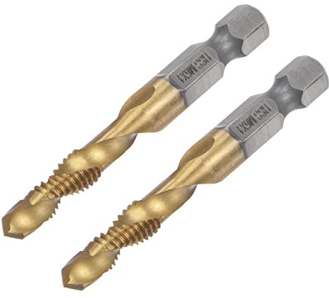sourcing map 2 Stück Kombinierter Bohrer M6 x 1 Gewindebohrer Titanbeschichtete Schnellarbeitsstahl Spiralnut Ersatz Bohrwerkzeug