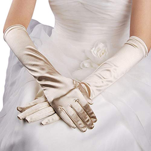 SIQITECH Hochzeithandschuhe Damen Brauthandschuhe Satin Fäustlinge Ellenbogenlange Opernhandschuhe Elastisch Tanzhandschuhe Vintage Abendhandschuhe Atmungsaktiv Handschuhe für Hochzeit Party Bankett