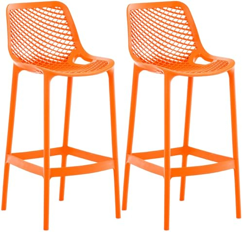 CLP Barhocker 2er Set Garten wetterfest Air, Gartenstühle mit Lehne, Tresenstühle wetterfest UV-beständig aus Kunststoff, bis 160 kg - Farbe orange