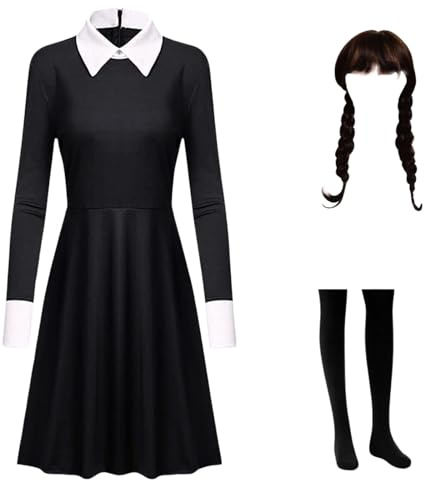 Yigoo Halloween Familien Kostüm für Mädchen Damen & Kinder Gothic Cosplay Kleider mit Perücke & Strumpfhosen für Karneval Party Outfit Costume 140