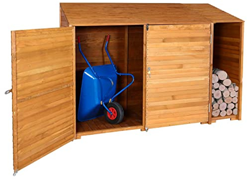 Mendler Geräteschuppen HWC-J75 180x250x93cm Holz gebeizt - naturfarben | Geräteschrank, Gerätehaus, MVG-Zertifiziert