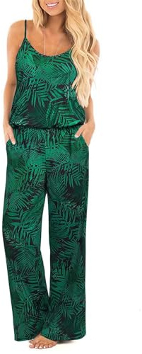 OUGES Women's Summer Jumpsuits Sleeveless Wide Leg Pants Casual Playsuit with Pockets