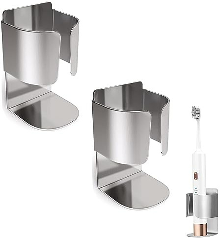 Portaspazzolino Elettrico da Muro, 2 Pezzi Porta Spazzolini da Denti Elettrici da Muro Supporto per Spazzolini in Acciaio Inox Portaspazzolino da Parete per Dentifricio Rganizzatore di Spazzolino