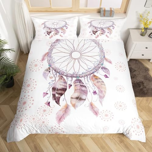 Traumfänger Bettwäsche 135x200cm Löwenzahn Böhmische Feder Kinder Bettbezug Set 3 Teilig Microfaser 3D Motiv Luxus Modern Bettdeckenbezug Mit Reißverschluss und 2 Kissenbezüge 80x80cm