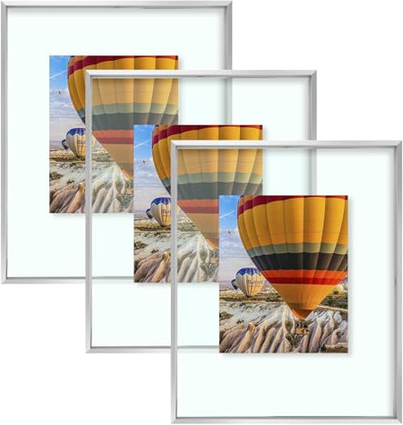 Golden State Art, 16x20 Floating Picture Frame Aluminum, Tempered Clear Glass Displays Any Size Photo Up to 16 x 20, for Home or Gallery Decoration (Silver, 3 Pack)