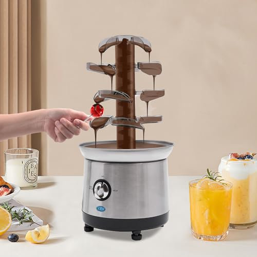 Fontaine à Chocolat à 4 étages,Fontaine à chocolat Fontaine à Chocolat électrique,Cascade à Chocolat,Fondue à Chocolat 150-190W Argent pour tremper divers Fruits Pâtisseries Bonbons