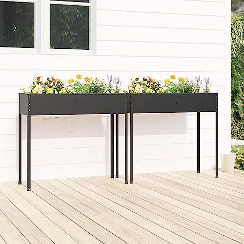 Youuihom Fioriere da Giardino Cassette per la Coltivazione di Ortaggi Fioriere da Giardino 2 pz Antracite Acciaio Zincato Adatto a Giardini, Balconi, Cortili e Parchi