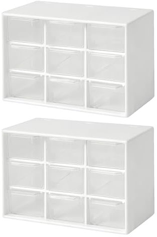 2 Stück Bastelbox Aufbewahrung mit 9 Schubladen, Mini Desktop Schublade Organizer, Stapelbar Desktop Handwerk Schublade Schrank, Durchsichtige Schubladenbox, für Kosmetik Schmuck Schreibwaren