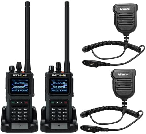 Retevis C1 Dual Band Amaeurfunkgerät mit Mikrofon, Walkie Talkie Long Range, Wasserdicht IP67, Rauschunterdrückung, Anrufalarm,1800 mAh, Portable Radio für Waldrettung (Schwarz, 2 Stück)