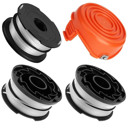VinneMOO DF-065 String Trimmer Dual Line Spools Compatible with Black Decker Weed Eater GH710 GH700 GH750 RC-065,DF-065-BKP Replacement Spool 36ft 0.065 with RC-065-P Cap Cover (3 Line Spool + 1Cap)