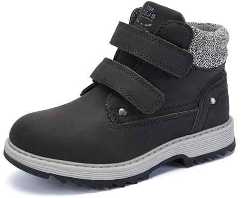 TZJS Unisex Kinder Klassische Stiefel für Jungen Mädchen Baby Winterstiefel Mit Klettverschluss Wasserdicht Stiefeletten Schneestiefel Arbeitsstiefel Herbstschuhe Winterschuhe(Schwarz, numeric_27)