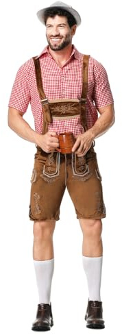 Générique Déguisement Bavarois Homme, Pantalon Traditionnel Oktoberfest avec Broderies, Costume Oktoberfest, Tenue Bavaroise Homme, Chemise, Fête Populaire, Fête de La Bière, Carnaval