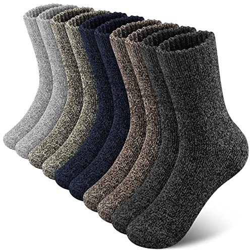 SIMIYA Merino Wool Socks for Men, Winter Thick Hiking Socks, Thermal Breathable Crew Mens Socks for Outdoor Sports, 5 Pairs, Size L, UK 12-14