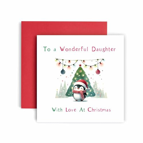 Huxters Festliche Weihnachtskarte für Tochter - Pinguin Aquarell Design - Weihnachtskarte für Weihnachtsmann und Weihnachtstraditionen (Tochter)