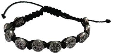 lazzaro italy Bracciale di San Benedetto in corda macramè con medaglie placcate argento. Simbolo di protezione spirituale e fede