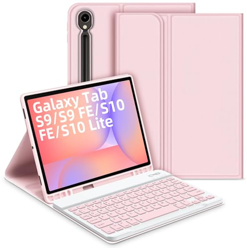 Bettdow Funda con Teclado para Samsung Galaxy Tab S10 Lite/S10 FE 10,9 2025, Desmontable Español Ñ Teclado con Funda para Galaxy Tab S10 FE/Tab S9 FE 10,9 Pulgadas/Tab S9 11 Pulgadas, Rosa