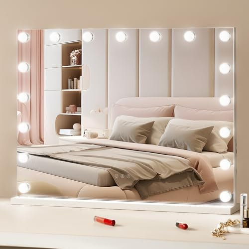 VEVOR Specchio per Trucco con USB Tipo C Lampadine LED Dimmerabile 3 Modalità di Illuminazione a Colori Specchio Ingranditore 5X Rimovibile Specchio Controllo a Tocco Rotazione a 360°, 797x597mm