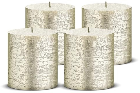 Brandsseller Stumpenkerzen Glitter Rustic 4er Set Höhe 7,5 cm Ø 7 cm Dekokerzen Haushaltskerzen Tischkerzen Weihnachtskerzen Brenndauer ca. 25 Stunden Taupe