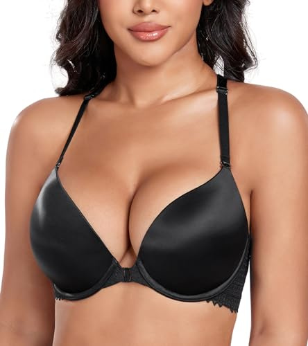 DotVol Kvinnor Stor Storlek Stängning Framknäppt Push Up Multiway Bohemian Back Underkläder Everyday BH, Svart, 80D