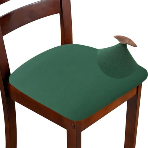 ZHILING Stretch dark green Chair Seat Covers for Dining Room Set of 6, Elastic Dining Chair Seat Protector Cover Removable Washable Chair Slipcovers with Ties