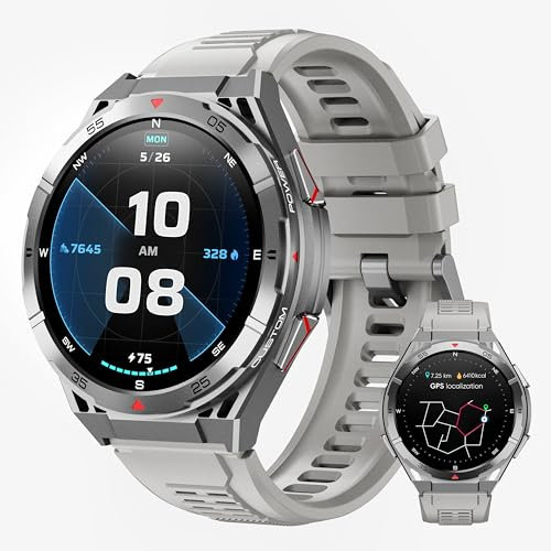 OUKITEL GPS Smartwatch Uomo BT12-1,43 AMOLED Rugged Smart Watch Impermeabile con Chiamate Bluetooth,Altezza/Pressione,24H Monitoraggio Orologio Militare Uomo,150+ Modalità Sport per Android iOS