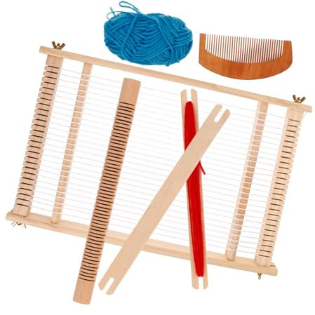 BELLIFFY Holzwebstuhl DIY Handwebstuhl Webwerkzeug Für Junge Mädchen Kreativität Handwerksspielzeug Mit Anleitung Für Färbung