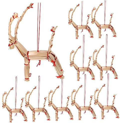 CHILDWEET Weihnachtsstroh Hängeornament REH 10 Stück Stroh Weihnachtsbaumschmuck Bruchstabil Dekorativ Für Zuhause Bars Und Restaurants