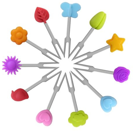 Kasoud Stainless Steel Fruit Forks, 6PCS Mini Reusable Toothpicks, Stainless Steel and Fruit Shapes Silicone Small Forks for Fruits, Cheese, Appetizers, Easy to Clean, Coloured Toothpicks