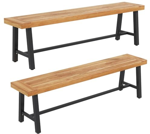 GOPLUS Banc de Terrasse de 160 cm, Banc de Salle à Manger Long en Bois d'Acacia, Siège d'Extérieur sans Dossier pour 3 Personnes, Capacité 360 KG, pour Porche, Cour, Jardin (160x32x45cm,2)