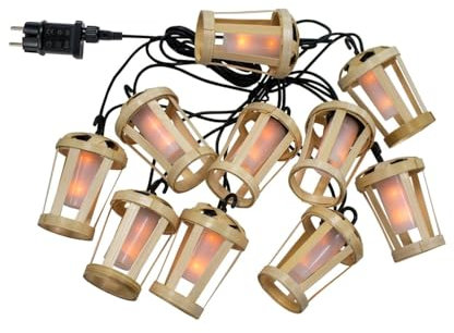 LED Außenlichterkette mit Stecker IP44 2000 K warmweiß Bambus Schirme 5m lang + 3m Kabel Lichterkette außen Terrasse Balkon