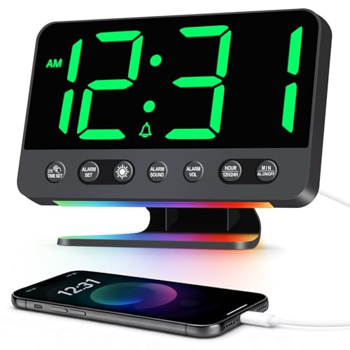 Venchin Wecker Digital 30-110dB Lauter Alarm für Tiefschläfer Shiftarbeiter | 8 RGB-licht USB-Ladeanschluss Snooze 6 Helligkeit 4 Lautstärke 12H/24H Moderne LED-Tischuhr für Schlafzimmer Wohnzimmer Büro