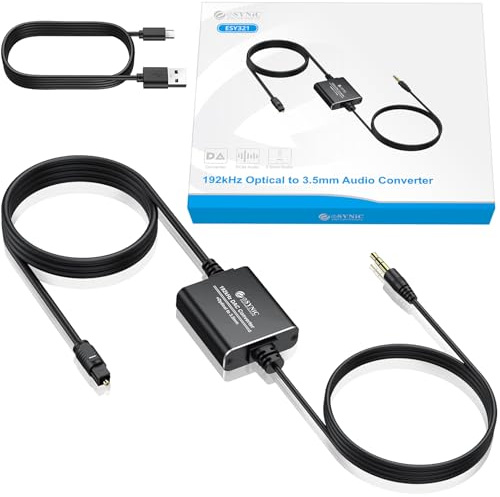 eSynic 192kHz DAC Converter Optical to 3.5mm Adapter [PCM Output Only] 2M/6FT Cable Long Digital to Analog Audio Converter Aluminum Alloy [SPDIF Input 3.5MM Output] for HDTV/PS4 - [No Dolby/No RCA]