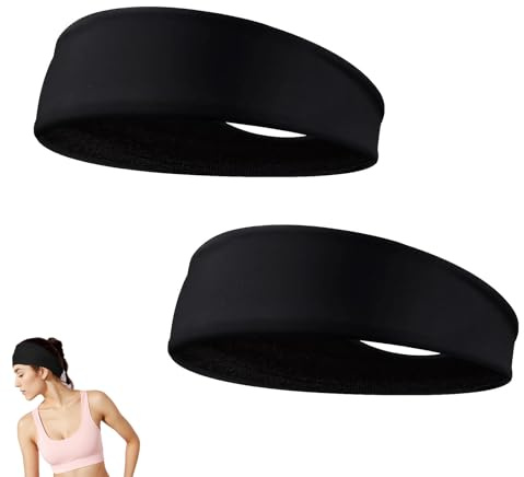2 PCS Sports Headband, Head Bands Men, Running Headband, Sweat Bands Head, for Sports, Workout, Running, Cycling and Yoga(Black)