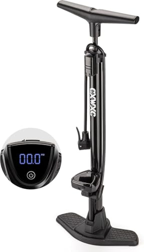 CXWXC Bomba de Bicicleta con manómetro Digital – Bomba de Aire de pie hasta 140 PSI para válvulas Presta & Schrader – Bomba de Aire portátil para Bicicleta con Gran Pantalla LCD (Negro)