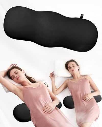 SPRING SEAON Lumbar Pillow for Bed Sleeping Lower Back Hip Pain Relief Lumbar Support Herniated Disc Relief Products Ergonomic Design Ice Silk Memory Foam Cushion Body Positioner (Black)