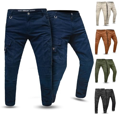 Tornado Atlantic Motorcycle Cargo Pants for Men | Twill Cotton Protective Biker Pants with CE-Approved Armor & Aramid Lining (UK, Waist, 34, Regular, Regular, Blue)