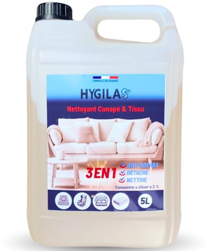 HYGILAS Limpiador Tapicerías Sofá 5L Profesional | Ultra Concentrado (500L) | Elimina Manchas y Olores | Compatible Inyector Extractor, Alfombras y Asientos Coche