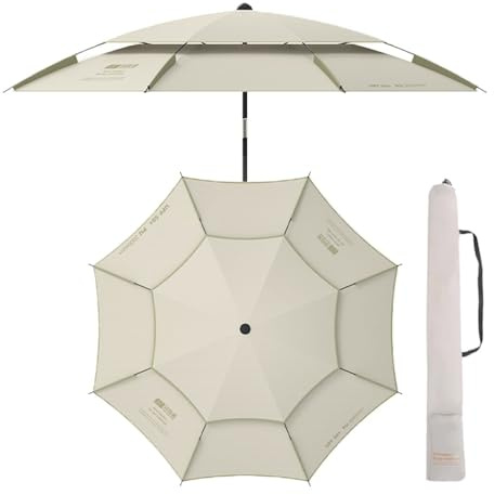 YCBTPS 2.2m Parasol De Plage Inclinable D'extérieur, Parapluie De Pêche avec Fonction D'inclinaison, Double Dessus Parapluie De Marchés Table(Beige)