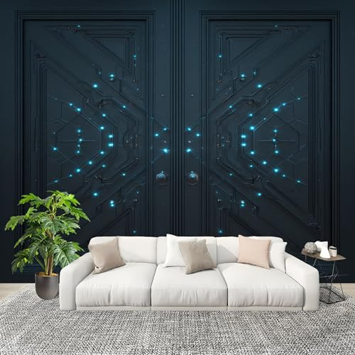 Dormitorio Papel Pintado Puerta Con Foco de Luz de Ciencia FiccióN Pared Panorámico 400x280 cm Negro Fotomurales No Tejido, Póster Gigante de Pared Personalizado 3D Para Salón Fotomurales