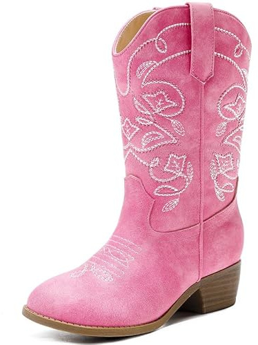 LAURMOSA Girls Cow Girl Boots Size 12 Girls Cowboy Boots for Kids Cowgirl Boot Pink Western Horse Riding Boot Mid Calf Embroidered Side Zipper Little Kids Party Dance Birthday Country (UKL1051Pink 12)