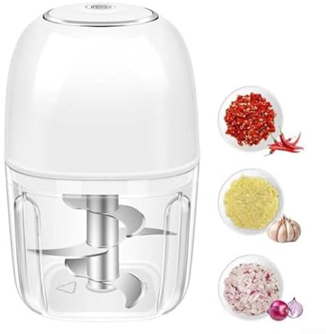 Bulevisiter Hachoir à ail électrique 350 ml avec 6 lames en acier inoxydable, mini robot de cuisine rechargeable par USB pour ail, piment, oignon, portable, sans fil