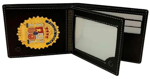 Cartera Porta Placas Policia Local España, Piel Negra con Broche, Protección RFID, Diseño Discreto. Placa NO INCLUIDA