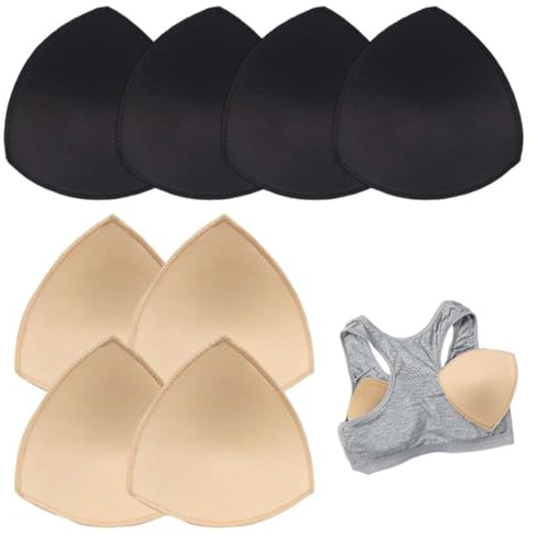 4 Paia Inserti Per Reggiseno, Coppe reggiseno, Imbottitura Reggiseno Rimovibili Sportivi, Imbottiture in spugna per bikini, top intimi, costumi da bagno, adatte per coppe dalla A alla C(Nero, beige)