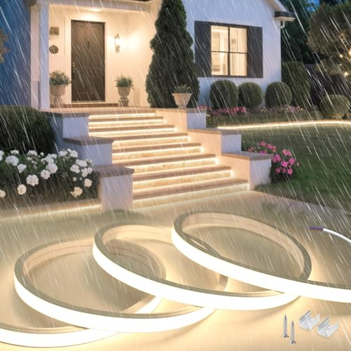 SUCIKORIO 15m Neon LED Streifen Ohne Netzteil 230V Direktanschluss Silikon Wasserdicht Feuerfest IP65 Led Strip Naturweiss 4000K 10mm Zuschneidbar Leds Lichterkette Außen Lichtband Aussenbereich