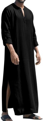 LVCBL Kaftan för män, lång herrkaftan, med fickor, universell passform, M-3XL, svart, XL