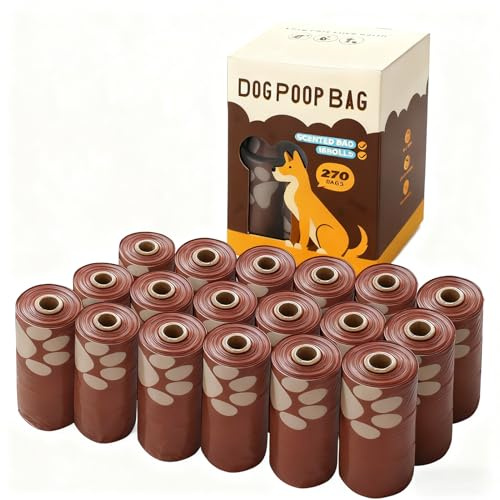 CCILAND Hundekotbeutel 270 Stück 18 Rollen 22x30cm | Milchschokoladenduft, auslaufsicher, extra dick & stabil, praktisch für den täglichen Gebrauch
