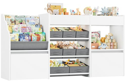 HOCSOK Scaffale Portagiochi Bambini, Libreria Montessoriana per Bambini Con Ruote, Scaffale per Giocattoli per Sala Giochi Soggiorno, Bianco, 158 x 80 x 29,7 cm